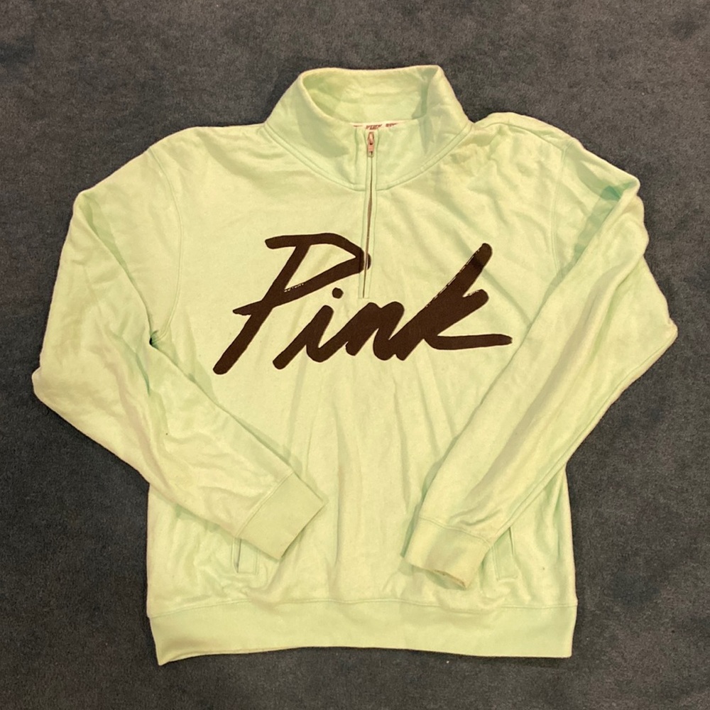 Pink half zip crew neck